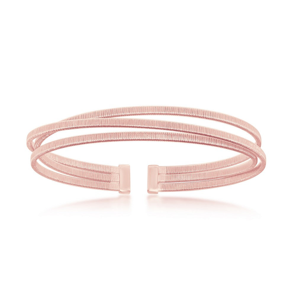 Sterling Silver Triple Wire Designer Bangle, Bonded with 14K Rose Gold Plating