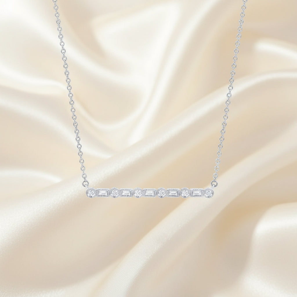 Baguette and Round Diamond Bar Necklace