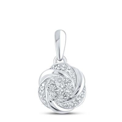 Sterling Silver Round Diamond Cluster Pendant w/ Chain