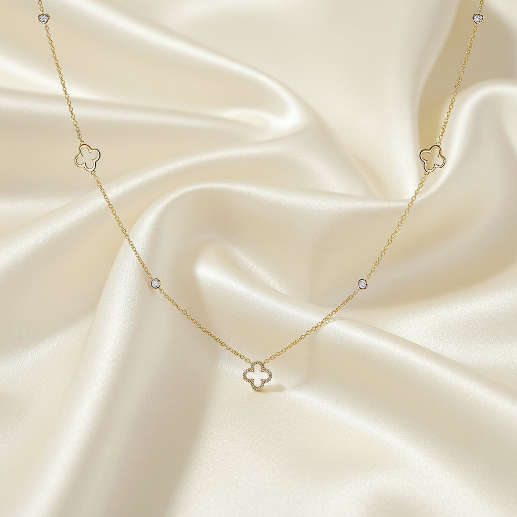Diamond Clover Station Necklace