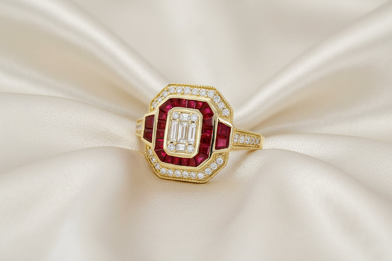 Art Deco Style Ruby and Diamond Ring