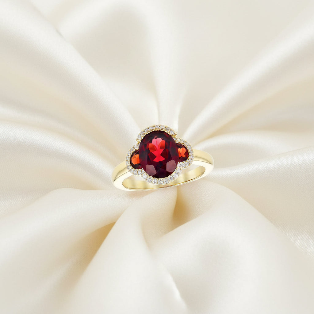 3 Stone Garnet Ring