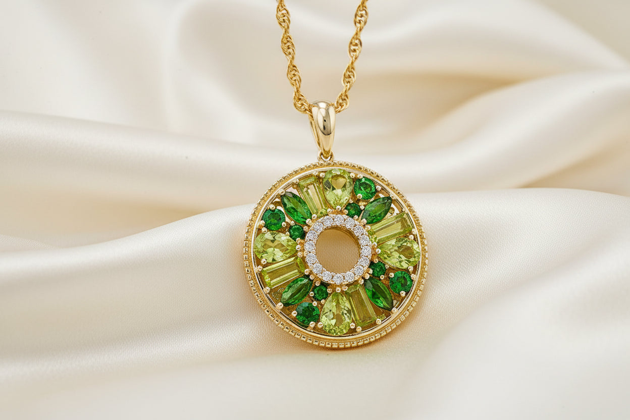 Peridot, Tsavorite, and Diamond Circle Pendant