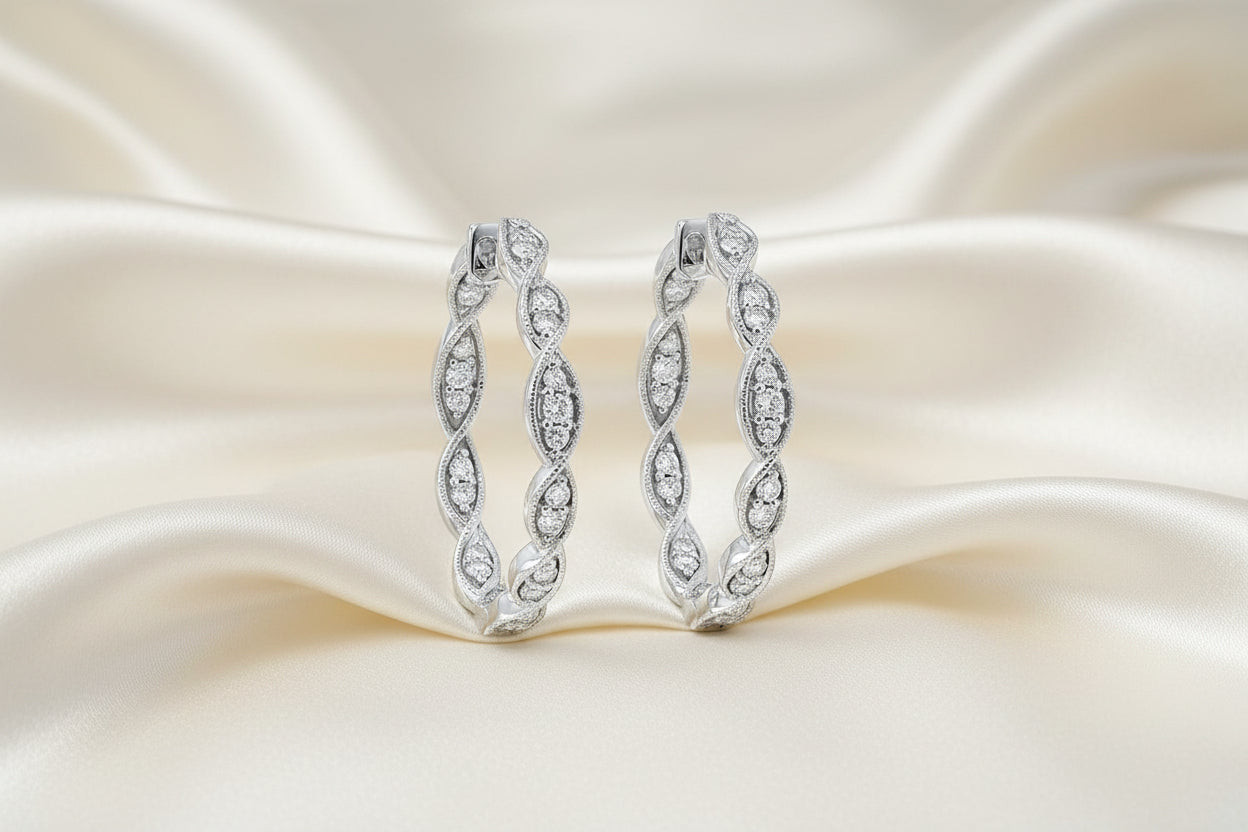 Vintage Style Diamond Inside Out Hoop Earrings