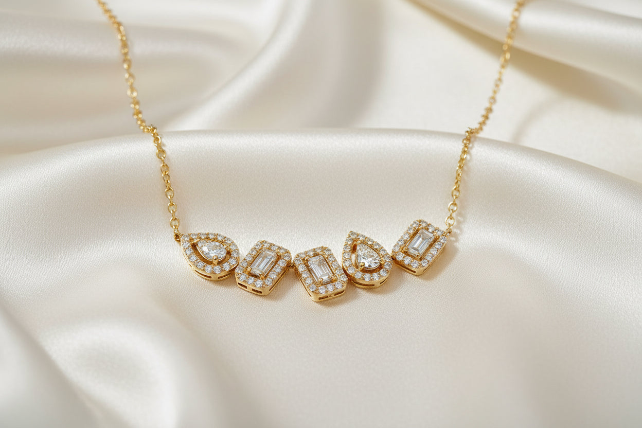 Multi Shape Diamond Bar Necklace