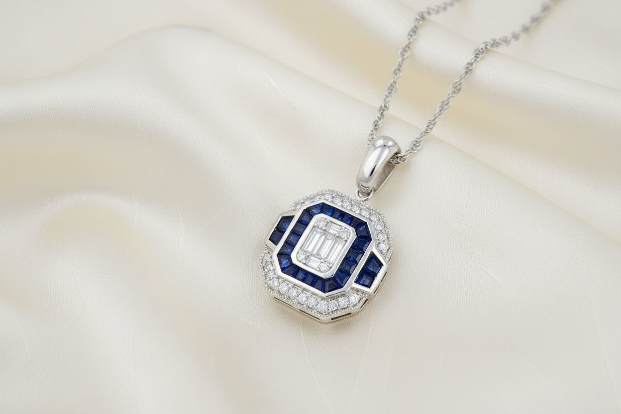 Dreamscape Blue Sapphire and Diamond Necklace