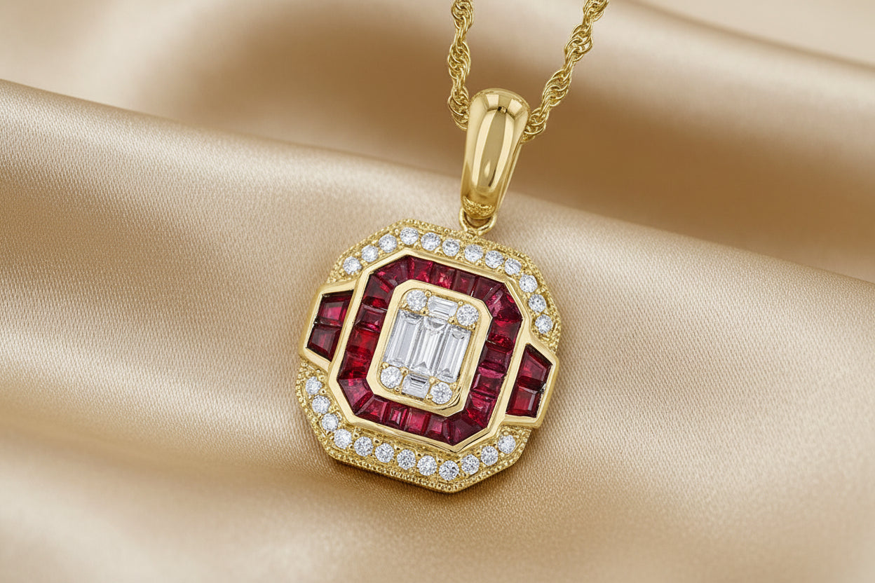 Art Deco Style Ruby and Diamond Pendant
