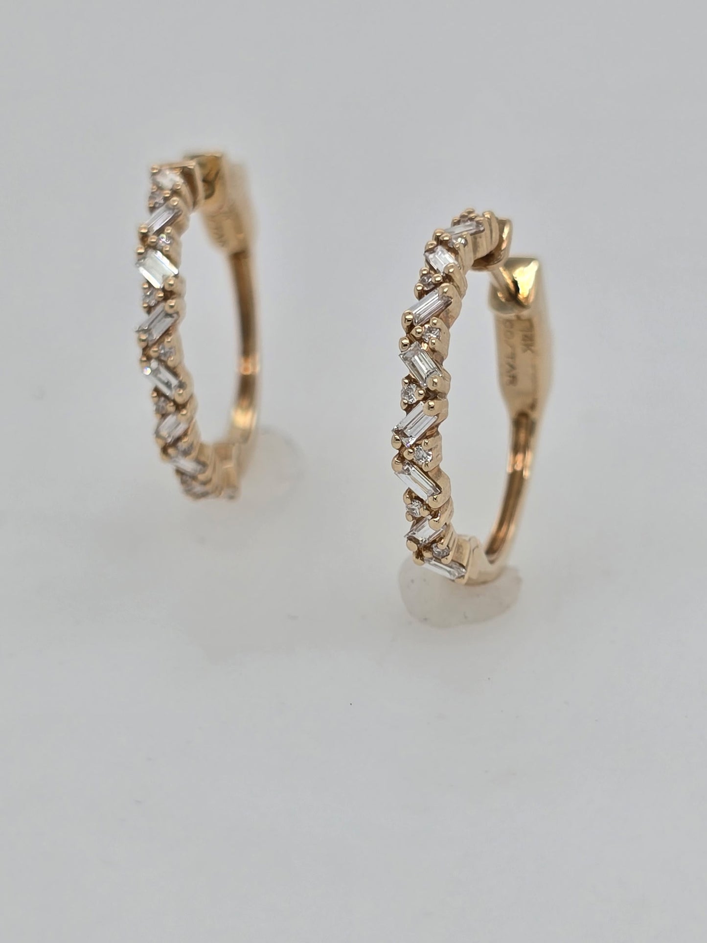 Baguette and Round Scattered Diamond Hoops