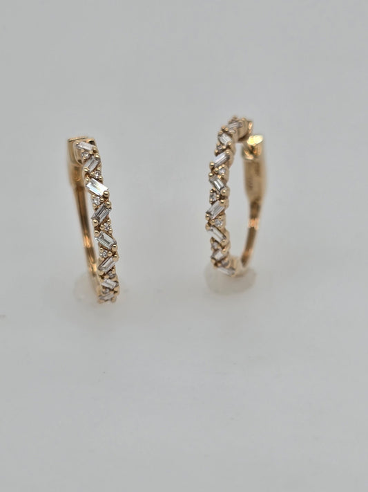 Baguette and Round Scattered Diamond Hoops
