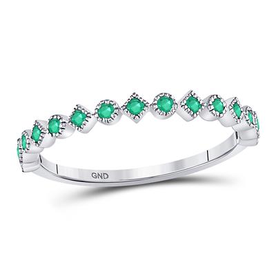 10K WHITE GOLD ROUND EMERALD SQUARE DOT STACKABLE BAND RING 1/5 CTTW