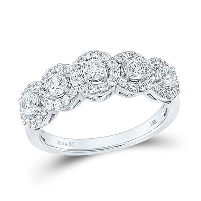 14K WHITE GOLD ROUND DIAMOND 5-STONE ANNIVERSARY RING 1 CTTW