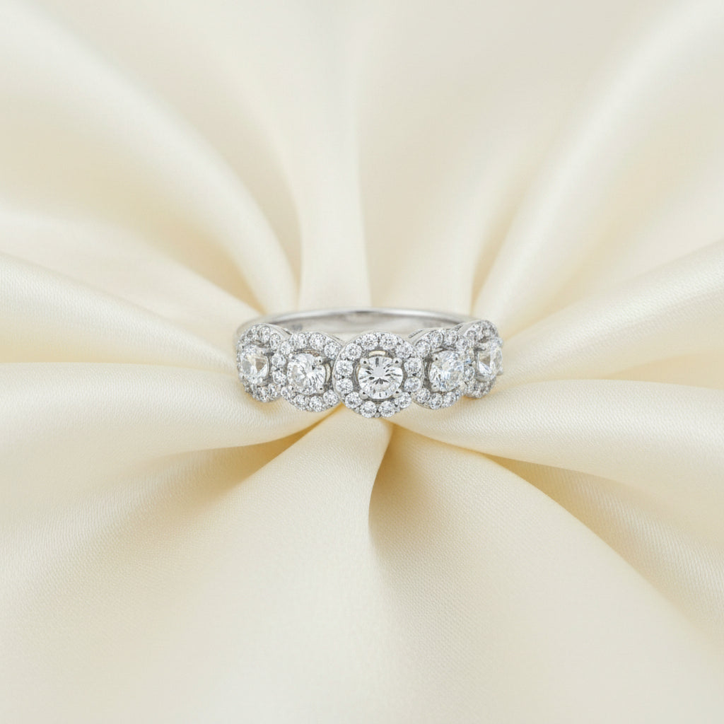 14K WHITE GOLD ROUND DIAMOND 5-STONE ANNIVERSARY RING 1 CTTW