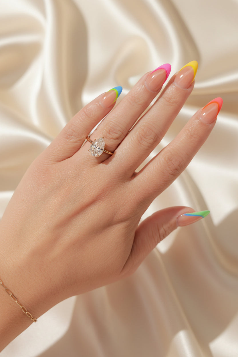 Estate Pear Moissanite Solitaire Ring with Hidden Halo