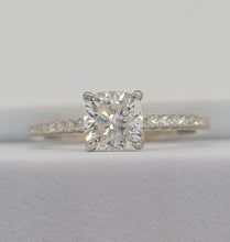 Load image into Gallery viewer, Sterling Silver Cushion Moissanite Engagement Ring with Hidden Halo
