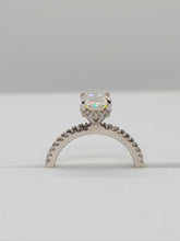 Load image into Gallery viewer, Sterling Silver Radiant Cut Moissanite Hidden Halo Engagement Ring
