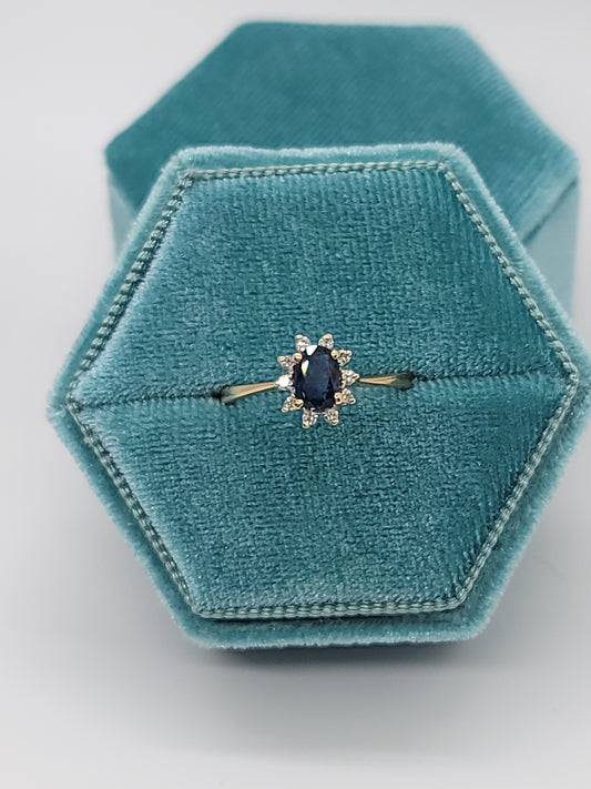 14k yellow gold Blue Sapphire and Diamond ring