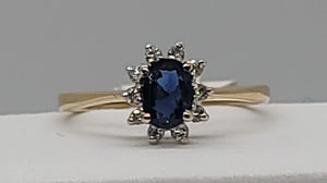 14k yellow gold Blue Sapphire and Diamond ring