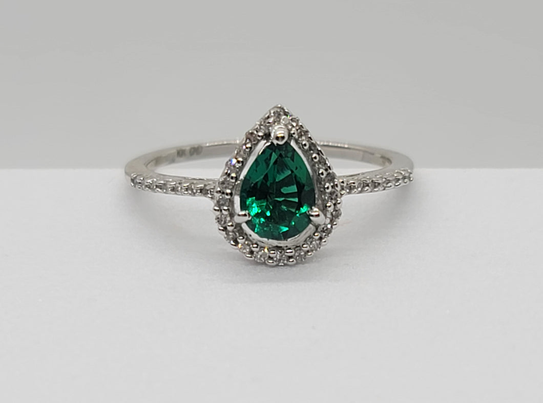 10KW Lab Created Emerald and Natural Diamond Pear shaped ring