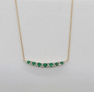 14KY Emerald and Diamond Curved Bar Necklace
