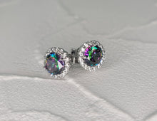 Load image into Gallery viewer, Sterling Silver Mystic Topaz and CZ Stud Earrings
