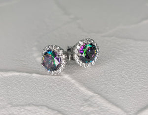 Sterling Silver Mystic Topaz and CZ Stud Earrings