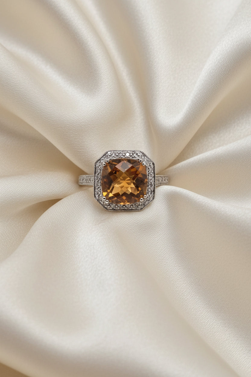 Estate Citrine and Diamond Ring
