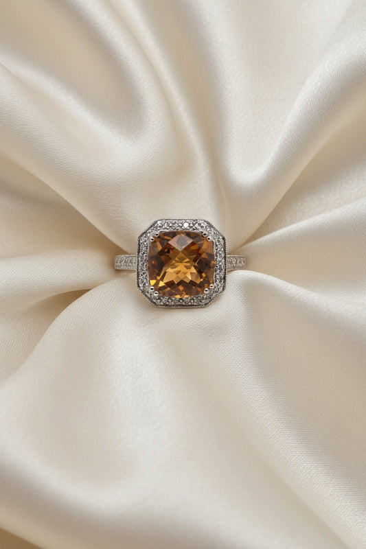 Estate Citrine and Diamond Ring