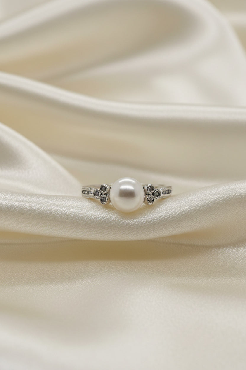 Estate Pearl and Diamond Ring