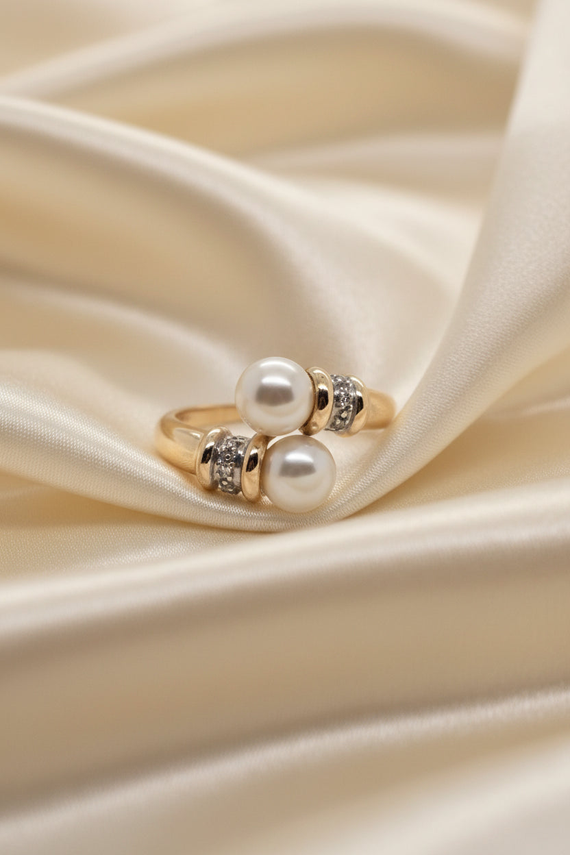 Estate Bypass Pearl and Diamond Ring