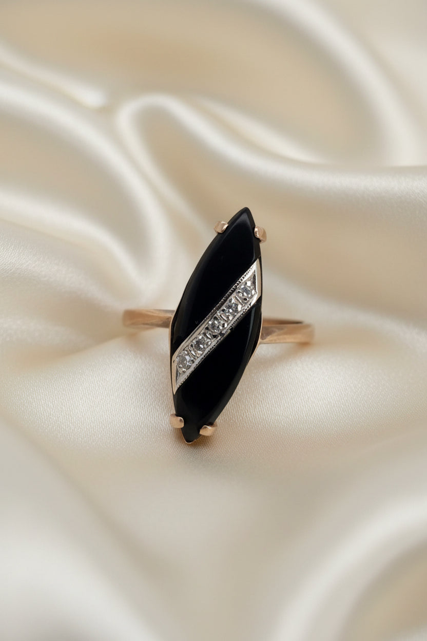 Estate Black Onyx and Diamond Fashion Ring