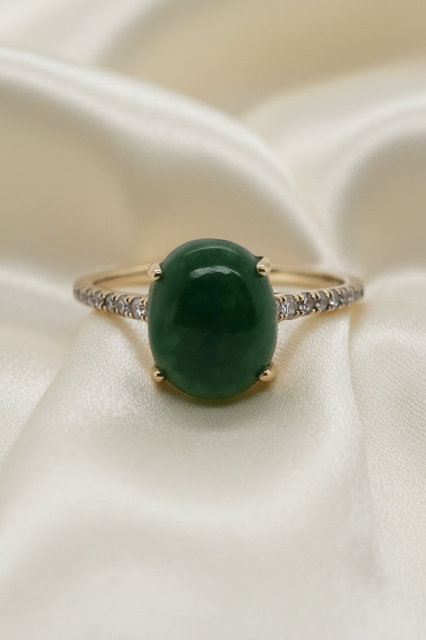 Estate Effy Jade and Diamond Ring