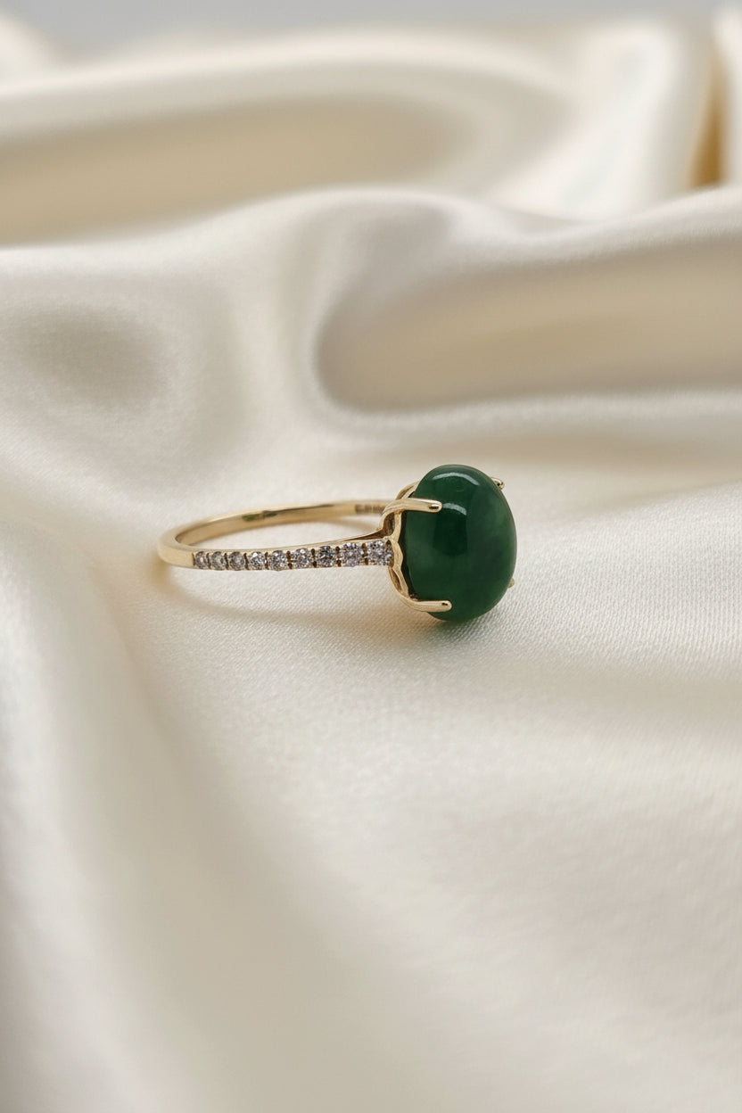 Estate Effy Jade and Diamond Ring