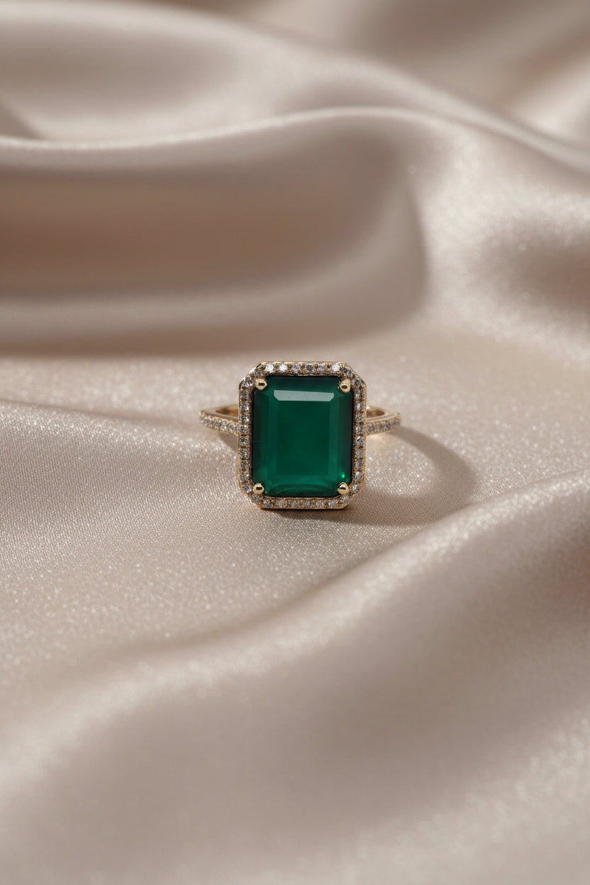 Estate Effy Green Onyx and Diamond Ring