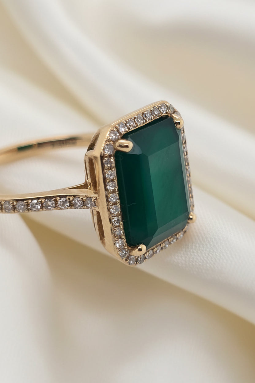 Estate Effy Green Onyx and Diamond Ring