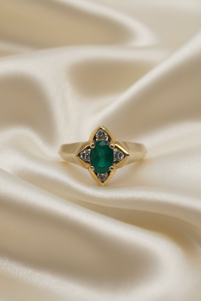 Estate Emerald and Diamond Clover Ring