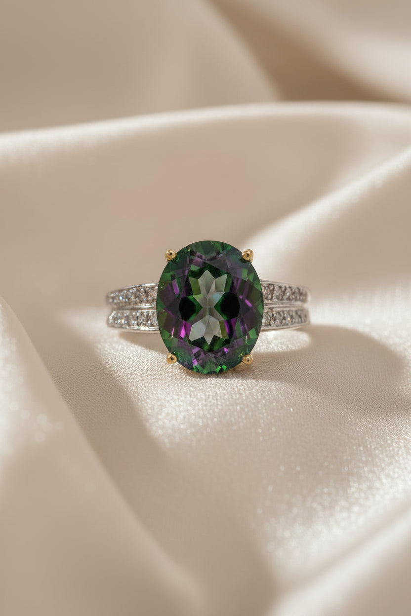 Estate Mystic Topaz and Diamond Ring