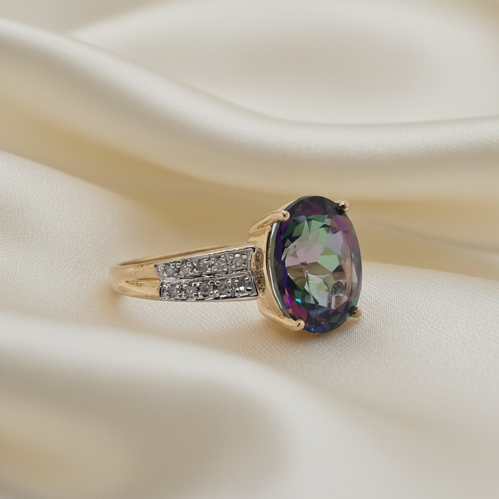 Estate Mystic Topaz and Diamond Ring