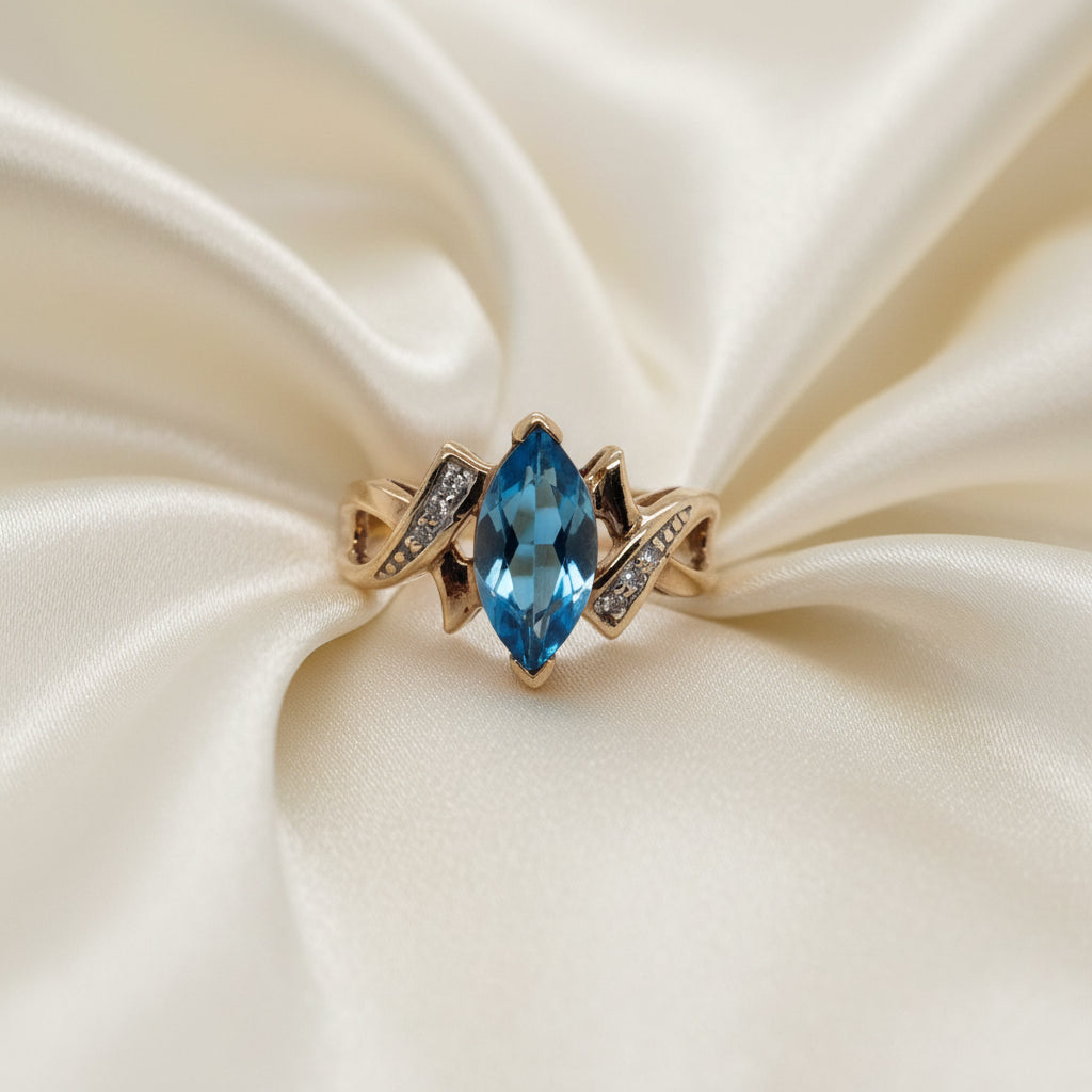 Estate Blue Topaz and Diamond Ring