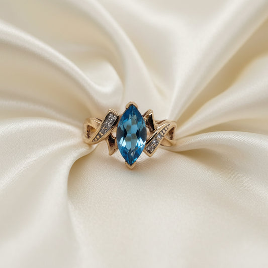 Estate Blue Topaz and Diamond Ring