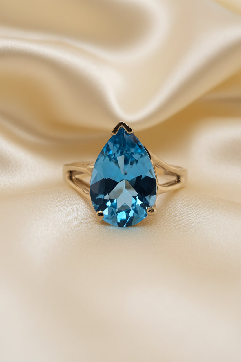 Estate Pear Blue Topaz Ring
