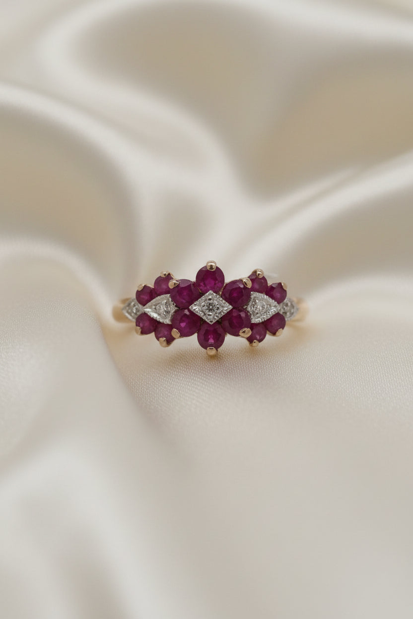 Estate Ruby and Diamond Flower Ring