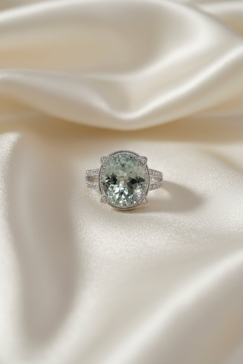 Estate Green Amethyst and Diamond Ring