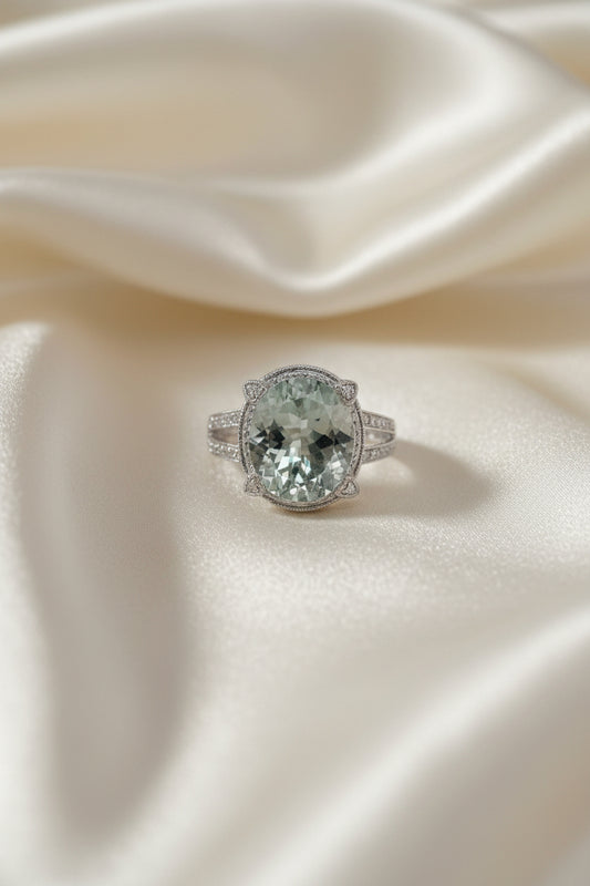Estate Green Amethyst and Diamond Ring