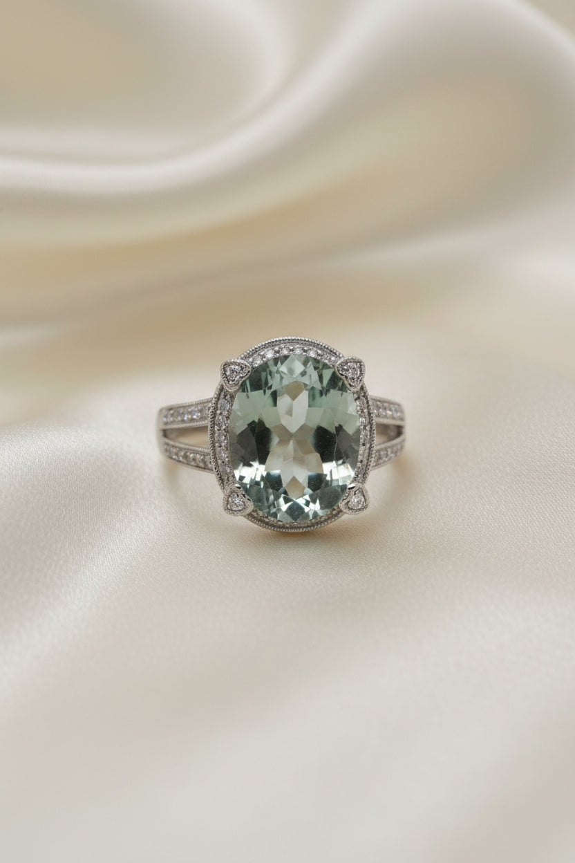 Estate Green Amethyst and Diamond Ring