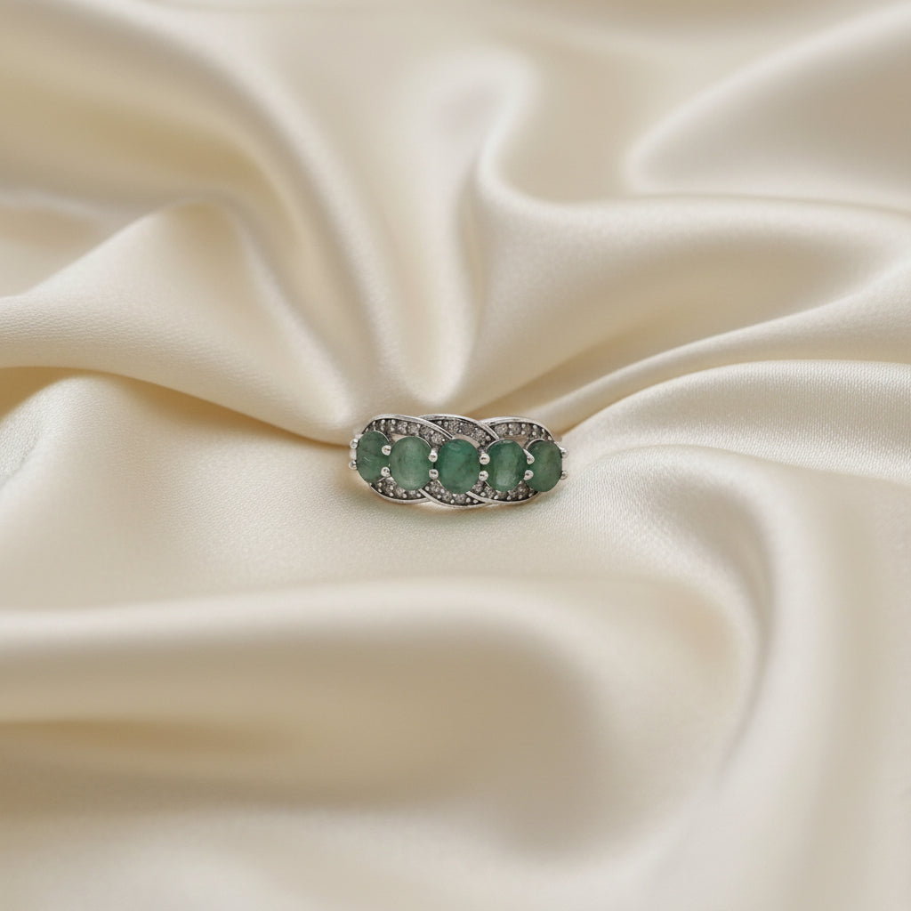 Estate Sterling Silver Natural Emerald Band