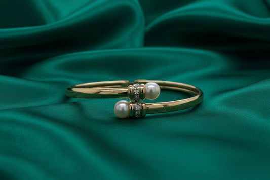 Estate Pearl and Diamond Bypass Bangle