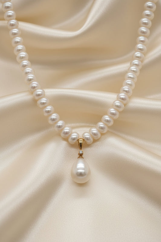 Estate Pearl and Diamond Drop Necklace