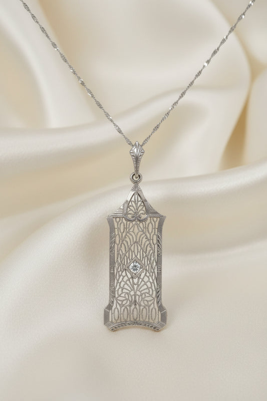 Estate Vintage Filagree Diamond Necklace