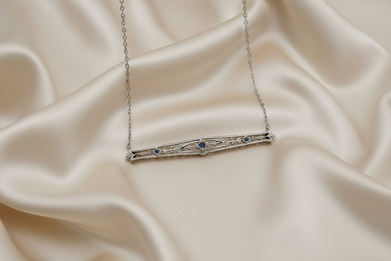 Estate Blue Sapphire Brooch Necklace