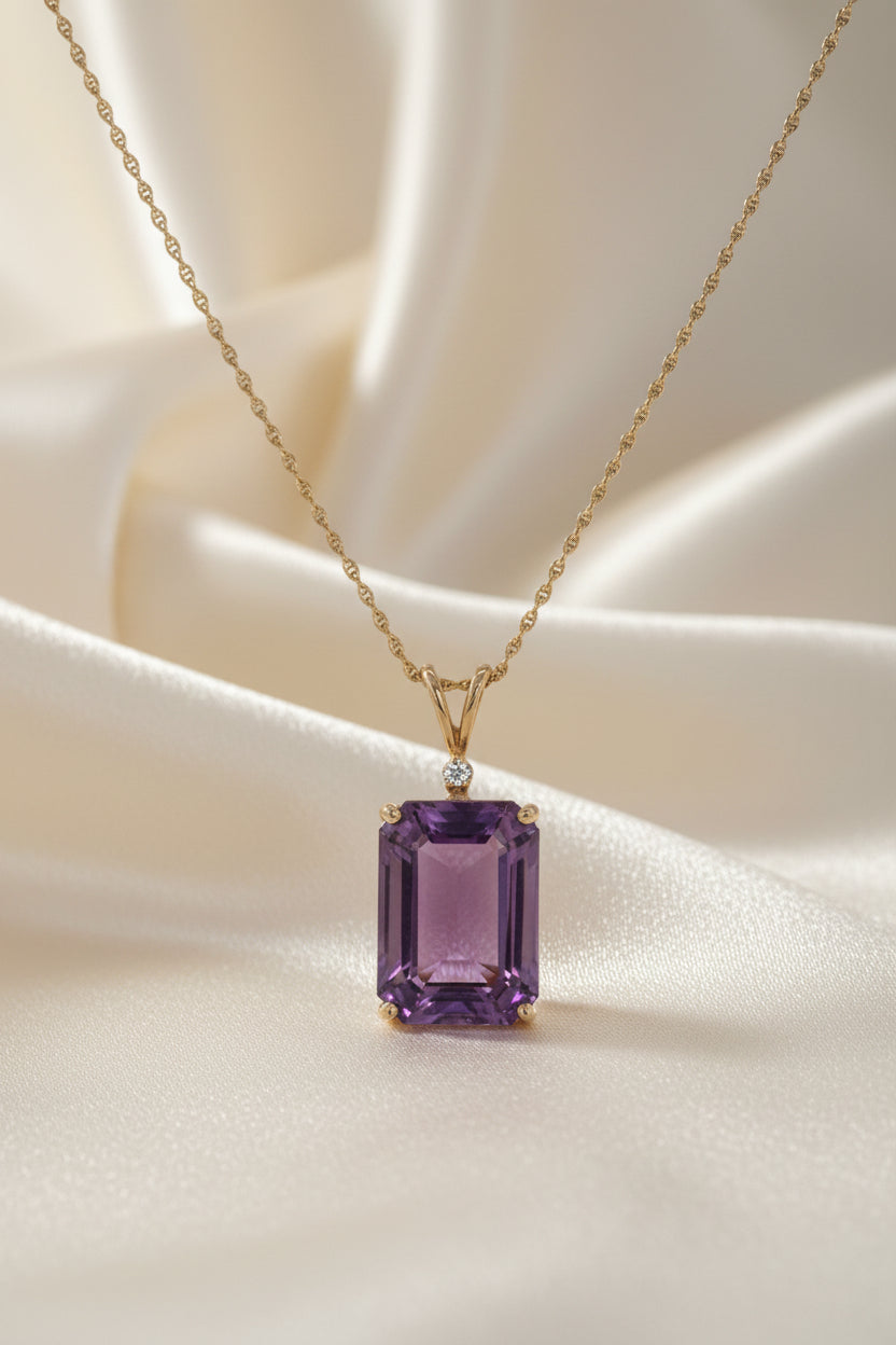 Estate Amethyst and Diamond Pendant with Chain